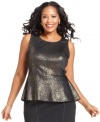 Celebrate the holiday season in style with Alfani's metallic plus size top, finished by a peplum waist.