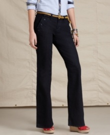 Inspired by seafaring style, these denim sailor trousers from Tommy Hilfiger feature button-down pockets at the front and a chic flared leg.