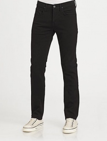 Clean, straight-leg fit complete with style and versatility in a sleek dark wash that can dressed up or down with ease.Five-pocket styleButton flyInseam, about 3498% cotton/2% elastaneMachine washMade in USA Clean, straight-leg fit complete with style and versatility in a sleek dark wash that can dressed up or down with ease.Five-pocket styleButton flyInseam, about 3498% cotton/2% elastaneMachine washMade in USA