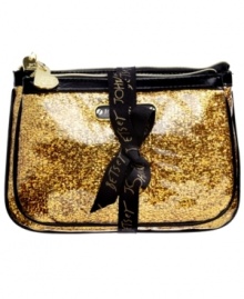 Gold rush. Glam up your cosmetic carrying with these glittery golden cases from Betsey Johnson. With signature detailing and fabric-lined interior, they're too precious to pass up. Includes 2 cosmetic bags. Gold rush. Glam up your cosmetic carrying with these glittery golden cases from Betsey Johnson. With signature detailing and fabric-lined interior, they're too precious to pass up. Includes 2 cosmetic bags.