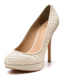 Pretty woven raffia adds earthy, summer sweetness to these towering platform pumps from Joan & David.
