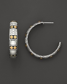 Diamond pavé adds sparkle to gold and sterling silver hoop earrings from the Dot Deco collection by John Hardy.