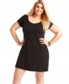 Look amazing from all angles with L8ter's short sleeve plus size dress, showcasing a low back.