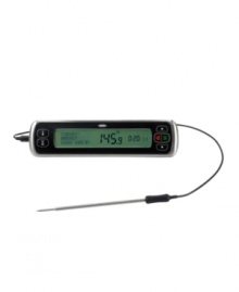 Nice to meat you! Know what's in the oven with this digital thermometer and probe, which feature pre-set temperatures and a 10º warning alert to prevent overcooking and promote delicious meals. Simply stick probe into meat, poultry or fish, cook and depend on the dual-function display for precision timing. Nice to meat you! Know what's in the oven with this digital thermometer and probe, which feature pre-set temperatures and a 10º warning alert to prevent overcooking and promote delicious meals. Simply stick probe into meat, poultry or fish, cook and depend on the dual-function display for precision timing.