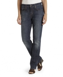 Straighten up casual days in these Levi's jeans. A straight leg silhouette and dark, faded wash lends laid-back style to tees and blouses alike! Straighten up casual days in these Levi's jeans. A straight leg silhouette and dark, faded wash lends laid-back style to tees and blouses alike!