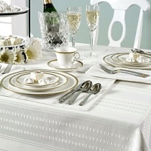 This table linen collection is a beautiful pearl color perfect for any occasion. This table linen collection is a beautiful pearl color perfect for any occasion.