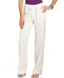 Lounge in style with Ellen Tracy's linen pants. They pack perfectly for vacation and work as a cover-up with a bathing suit! Lounge in style with Ellen Tracy's linen pants. They pack perfectly for vacation and work as a cover-up with a bathing suit!