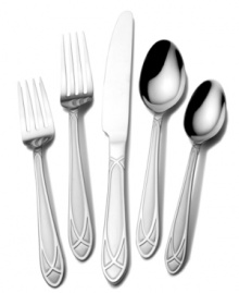 Crisscrossed with elegance, the Mirage Frost flatware set combines matte handles and mirror-polished tines, bowls and blades in casual stainless steel. With place settings for four from International Silver. Crisscrossed with elegance, the Mirage Frost flatware set combines matte handles and mirror-polished tines, bowls and blades in casual stainless steel. With place settings for four from International Silver.