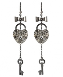 Betsey Johnson unlocks a host of style secrets with these gorgeous drop earrings in crystal accents and hematite-plated mixed metal. Approximate drop: 2 inch. Betsey Johnson unlocks a host of style secrets with these gorgeous drop earrings in crystal accents and hematite-plated mixed metal. Approximate drop: 2 inch.