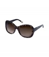 Take this seasons penchant for everything printed to your eyewear collection with Dolce & Gabbanas leopard and lace print gradient sunglasses - Tonal taupe leopard print frames with cream trim, gradient brown lenses, tonal grey lace print handles, gold-toned metal logo at temples - Lens filter category 3 - Comes with a logo detailed hard carrying case and drawstring pouch