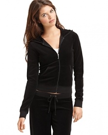 Juicy Couture's signature velour hoodie is perfect when running around town or just lounging on the weekends. Pair with the matching pants or throw on over skinny leggings and a slouchy tee.