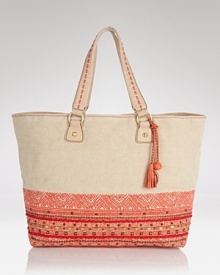 Make a move towards bohemian accessories with this embroidered tote from Isabella Fiore. Ideal for world travels, it goes from the runway to the resort without a slip in style. Make a move towards bohemian accessories with this embroidered tote from Isabella Fiore. Ideal for world travels, it goes from the runway to the resort without a slip in style.