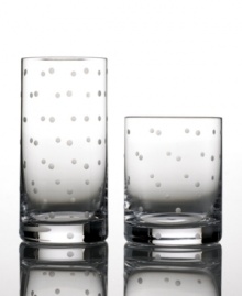 Adorable etched polka dots lend a touch of whimsy to these otherwise classic double old fashioned glasses. Crafted in thick, clear crystal for easy elegance. Shown right. Adorable etched polka dots lend a touch of whimsy to these otherwise classic double old fashioned glasses. Crafted in thick, clear crystal for easy elegance. Shown right.