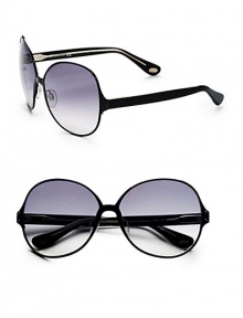 THE LOOKMetal round style Etched logo on lens Logo accented temples UVA and UVB protectionSignature case includedORIGINMade in Italy THE LOOKMetal round style Etched logo on lens Logo accented temples UVA and UVB protectionSignature case includedORIGINMade in Italy