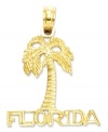 Boldly show your love for the sunshine state! This 14k gold charm reads Florida underneath a tall palm tree. Chain not included. Approximate drop length: 9/10 inch. Approximate drop width: 7/10 inch.