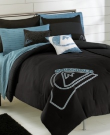 Go bold with Quiksilver's Stacked duvet cover set, featuring a dramatic asphalt-black duvet cover and sham boasting the Quiksilver logo. Also features tonal striping on the reverse. Go bold with Quiksilver's Stacked duvet cover set, featuring a dramatic asphalt-black duvet cover and sham boasting the Quiksilver logo. Also features tonal striping on the reverse.