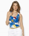 Taking breezy nautical style to the extreme, Lauren by Ralph Lauren's sleek stretch cotton tank features allover printed flags and boating details that capture the spirit of summer.