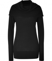 Chic pullover sweater in black wool-rayon blend features a modern long and slim silhouette - Stylish shawl collar is wide and feminine - Great alternative to a classic sweater - Wear with a pencil skirt or suit pants for the office, or with skinny jeans and boots for down-time