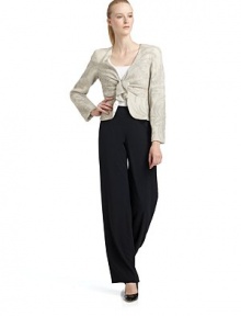 THE LOOKAllover intricate embellishmentsPadded shouldersFront concealed button closure with ruffled bow detailTHE FITAbout 18 from shoulder to hemTHE MATERIALSilkCARE & ORIGINDry cleanMade in ItalyModel shown is 5'10 (177cm) wearing US size 4. THE LOOKAllover intricate embellishmentsPadded shouldersFront concealed button closure with ruffled bow detailTHE FITAbout 18 from shoulder to hemTHE MATERIALSilkCARE & ORIGINDry cleanMade in ItalyModel shown is 5'10 (177cm) wearing US size 4.