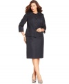 Make a statement in a collarless jacket and matching straight skirt from Evan Picone. This plus size suit broadcasts confidence and chic at the office!