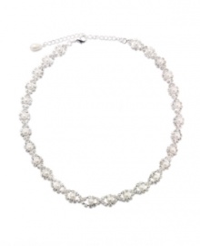 The infinity round necklace from Charter Club is sure to add sparkle to your special occasion style. Crafted in silver tone mixed metal, it's ornately embellished with glass accents and simulated pearls. Approximate length: 16 inches + 3-1/2 inch extender.