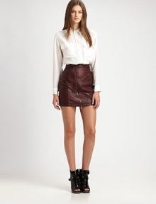 Achieve that city-ready look in a pencil skirt of burnished leather, roughened by edgy asymmetrical zippers and an ultra-short silhouette. Asymmetrical front zipperZippered slash pocketFully linedAbout 17 longLeatherDry clean with leather specialistImportedModel shown is 5'9½ (176cm) wearing US size 4. Achieve that city-ready look in a pencil skirt of burnished leather, roughened by edgy asymmetrical zippers and an ultra-short silhouette. Asymmetrical front zipperZippered slash pocketFully linedAbout 17 longLeatherDry clean with leather specialistImportedModel shown is 5'9½ (176cm) wearing US size 4.