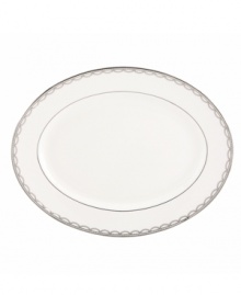 Sturdy bone china draped in a delicate platinum garland makes the Iced Pirouette platter by Lenox a flawless go-to for formal entrees. Qualifies for Rebate Sturdy bone china draped in a delicate platinum garland makes the Iced Pirouette platter by Lenox a flawless go-to for formal entrees. Qualifies for Rebate