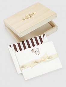 Packed in a gold-stamped wood box, these elegant cards have a charming horse motif, letterpressed by hand on creamy cotton stock, a delightful design for expressing whatever needs expressing.Original Charles Fradin illustrationLetterpressed by hand100% cotton stock6.5L X 4.75WCoordinating envelopes with brown striped liningSet of 18, with envelopesGold-stamped wood storage boxMade in USA Packed in a gold-stamped wood box, these elegant cards have a charming horse motif, letterpressed by hand on creamy cotton stock, a delightful design for expressing whatever needs expressing.Original Charles Fradin illustrationLetterpressed by hand100% cotton stock6.5L X 4.75WCoordinating envelopes with brown striped liningSet of 18, with envelopesGold-stamped wood storage boxMade in USA