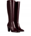 Finish your look on a flawless note with Ralph Lauren Collections ultra sophisticated burnished leather boots - Round toe, inside zip, chocolate leather stacked blocky heel - Knee height - Ideal for wearing with knit dresses, tights and mini-skirts, or ultra skinny jeans