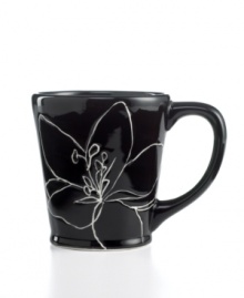 Mix-and-match! Sprawling black-and-white flowers lend your tabletop a modern sensibility. A blend of classic florals and contemporary design, this mug from the Laurie Gates dinnerware and dishes collection is crafted to enhance your decor at special occasions or quiet nights at home. Mix-and-match! Sprawling black-and-white flowers lend your tabletop a modern sensibility. A blend of classic florals and contemporary design, this mug from the Laurie Gates dinnerware and dishes collection is crafted to enhance your decor at special occasions or quiet nights at home.