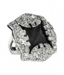 Finish your look on an ultra glam note with Alexis Bittars luxe oversized cocktail ring - Black stone, silver crystals, rhodium-toned metal - Wear with everything from jeans and pullovers to cocktail dresses and heels