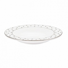 Kate Spade's Larabee Road Platinum, peppered with platinum polka dots, will give your table its own personality. Crafted of white bone china, each piece is dishwasher safe. Kate Spade's Larabee Road Platinum, peppered with platinum polka dots, will give your table its own personality. Crafted of white bone china, each piece is dishwasher safe.