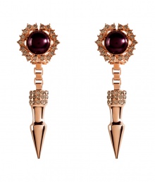 Give your look a polish of hard-edge glamour with Mawis statement spike earrings - Crystal surrounded Bordeaux-colored costume pearl, rose gold-plated brass - For pierced ears - Wear with everything from jeans and tees to cocktail frocks with swept-up hair