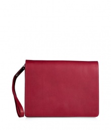 The ultimate statement of modern elegance, Maison Martin Margielas raspberry leather accordion clutch is an exquisitely chic choice for giving your outfit a sleek, streamlined finish - Flap-over with concealed magnetic closure, divided inside sections, zippered middle pocket, removable wristlet strap, inside back wall slit pocket - Carry with cocktail dresses and black accessories, or during the day with urbane separates and edgy leather boots The ultimate statement of modern elegance, Maison Martin Margielas raspberry leather accordion clutch is an exquisitely chic choice for giving your outfit a sleek, streamlined finish - Flap-over with concealed magnetic closure, divided inside sections, zippered middle pocket, removable wristlet strap, inside back wall slit pocket - Carry with cocktail dresses and black accessories, or during the day with urbane separates and edgy leather boots