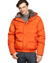 Embolden your winter weather look with this flashy bomber-styled down jacket from Marc New York. It's a must-have for the slopes. Embolden your winter weather look with this flashy bomber-styled down jacket from Marc New York. It's a must-have for the slopes.