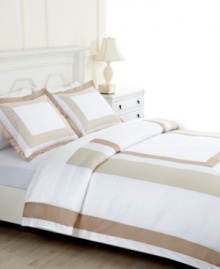 Suite simplicity. Soothing shades come together in Martha Stewart Collection's Thompson Square duvet cover for a polished, serene appeal. Featuring a smart frame design and crisp tailoring in woven cotton sateen. Suite simplicity. Soothing shades come together in Martha Stewart Collection's Thompson Square duvet cover for a polished, serene appeal. Featuring a smart frame design and crisp tailoring in woven cotton sateen.