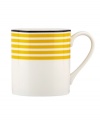 Like sunshine to the nautical Wickford pattern, the Sea Cliffs Stripe mug brightens your kate spade new york dinnerware collection with bands of cheery yellow on white porcelain.