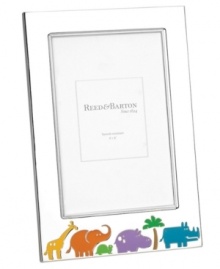 Capture his or her wildest moments in the Jungle Parade picture frame from Reed & Barton. Colorful creatures march across polished silver plate in a gift that'll please parents and kids alike. Capture his or her wildest moments in the Jungle Parade picture frame from Reed & Barton. Colorful creatures march across polished silver plate in a gift that'll please parents and kids alike.