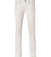 Luxe denim designer Seven for All Mankind returns with a must-have classic off-white jean in stretch cotton - Traditional five-pocket style features, revets, belt loop, and signature stitching on back pockets - Lean legs create flattering fit while stretch fabric provides comfort - Pair for many occasions, dressed up with boots and a button-down shirt, or dressed down with a favorite tee shirt and sandals or sneakers