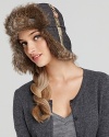 Plaid adds cozy appeal to this faux fur-trimmed trapper hat from Nobis.