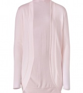 Super soft in a sweet shade of blush, Steffen Schrauts open cardigan is an effortless choice for causal looks - Rolled shawl collar, long sleeves, open front with curved hem - Fitted - Wear with a tissue tee, skinnies and flats