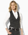 Cut for a slim, feminine fit in durable cotton with a hint of stretch, this vest from Lauren by Ralph Lauren is a rustic-chic take on a menswear suiting staple.