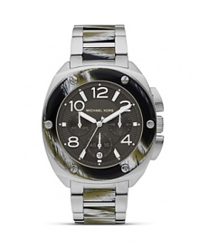 Show your sporty stripes with this acetate and stainless steel watch from MICHAEL Michael Kors. With an exotic look and sleek design, this piece is a must for the urbane adventurer. Show your sporty stripes with this acetate and stainless steel watch from MICHAEL Michael Kors. With an exotic look and sleek design, this piece is a must for the urbane adventurer.
