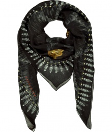 Unleash your wild side and elevate streamlined downtown looks with London It-label Vassilisas fox mask print scarf - Lightweight and sumptuously soft in pure, black and gold silk - Moderately long and wide, with mask graphic trim and logo detail at hem - Wrap, tie or knot around the neck or shoulders and pair with everything from jeans and a leather jacket to a fitted minidress and blazer Unleash your wild side and elevate streamlined downtown looks with London It-label Vassilisas fox mask print scarf - Lightweight and sumptuously soft in pure, black and gold silk - Moderately long and wide, with mask graphic trim and logo detail at hem - Wrap, tie or knot around the neck or shoulders and pair with everything from jeans and a leather jacket to a fitted minidress and blazer