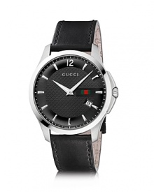 A diamante embossed face on a smooth leather strap lends Gucci's signature look to this versatile, timeless wristwatch. A diamante embossed face on a smooth leather strap lends Gucci's signature look to this versatile, timeless wristwatch.