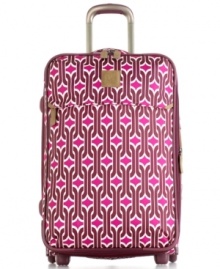 The missing link to perfect travel. Bold and bright, the chain pattern on this jet-setter puts a lock on travel savvy and smart style, standing out at terminals and always putting a fashionable foot forward. A spacious and durable design, along with endless interior features that guarantee easy packing and wrinkle-free arrivals, connects the dots from destination A to Z. Qualifies for Rebate The missing link to perfect travel. Bold and bright, the chain pattern on this jet-setter puts a lock on travel savvy and smart style, standing out at terminals and always putting a fashionable foot forward. A spacious and durable design, along with endless interior features that guarantee easy packing and wrinkle-free arrivals, connects the dots from destination A to Z. Qualifies for Rebate