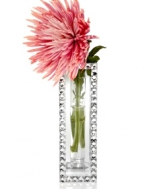 Your entire room will sparkle with Leeber's fabulous Mirrored bud vase, featuring clear glass trimmed with faceted beads.