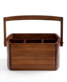 Wood works. Beautifully crafted in rich acacia wood, this distinctive caddy from The Cellar keeps flatware organized in style. Wood works. Beautifully crafted in rich acacia wood, this distinctive caddy from The Cellar keeps flatware organized in style.