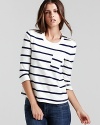 Go nautical with Burberry--this classic, timelessly striped tee is an iconic staple. Zip details at the shoulders lend modern edge for a fresh feel.