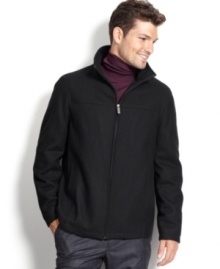 Stay polished even when it's cool out with this sharp wool-blend coat from Perry Ellis.